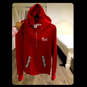 PINK QUARTER ZIP PULLOVER HOODIE